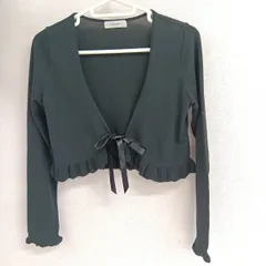 [peiton place] ペイトンプレイス　カーディガン　ボレロ　レディース　ショート丈　クロップド　リボン　古着　ブラック　サイズM（い-113 ，ス ）のサムネイル