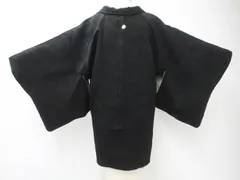 【一輝堂】リサイクル 黒羽織 一つ紋 橘地紋入り 羽織紐付 正絹 身丈約79cm 裄丈62.5cm 25z09-5454