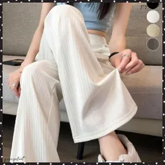 セミフレアパンツレディース ロングパンツリブカットソーパンツ 韓国風 ゆったり 涼しげ サラリ美脚パンツ 着やせ 薄手パンツ 快適楽チン 長ズボン ウエストゴムハイウエストパンツ ストレッチ ズボン 細見えパンツ 脚長