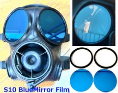 イギリス軍S10ガスマスク用レンズ ブルーミラーフィルム GasMask ABS外付けリング付