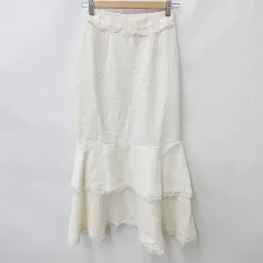 ランダ RANDA スカート ロング タイト マーメード フリル ティアード ツイード フリンジ 白 ホワイト 0