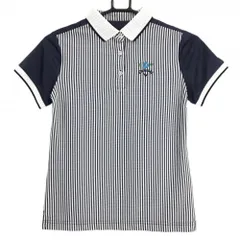 【超美品】キャロウェイ 半袖ポロシャツ ネイビー×白 前身頃ストライプ 背面地模様 レディース S ゴルフウェア Callaway