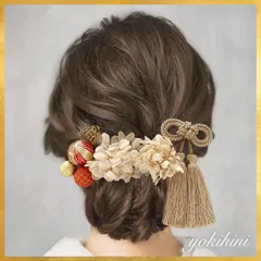 《和装髪飾り ゴールド》 あじさい かすみ草 プリザーブドフラワー ちりめんボール 和装小物 着物 振袖 袴 白無垢 成人式 卒業式 結婚式 wedding bridal フォトウェディング 七五三 初節句 前撮り ヘア飾り ヘッドパーツ ゴールド 赤 レッド