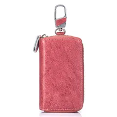 ☆ ピンク ☆ キーケース メンズ レディース ans2352 キーケース  革 スマートキーケース 鍵入れ 財布 お札入れ お財布 お札 カード 鍵 スマートキー ジッパー 本革 二つ折り 大容量 シンプル カジュアル ユニセックス メンズ レディース