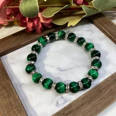 グリーンタイガーアイ パワーストーン ブレスレット 10mm   / 虎目石 メンズ レディース 男性 女性 金運 仕事運 健康運 癒し お守り (シルバー) ☆