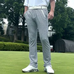 新品【COMONGOLF/コモンゴルフ】接触冷感スーパーストレッチ千鳥格子柄ゴルフパンツ/ネイビー(CG-25008)ゴルフウェア メンズ 春 夏 ウエストゴム ズボン スラックス 軽量 ロゴ 刺繍 ZIP 大きいサイズまで展開