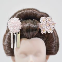 1/6ドール 22㎝ドール　人形用髪飾り　かんざし　つまみ細工　ドール用　1/6ドール　薄ピンク