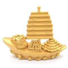 宝船 置物 金属製 ツヤ消し仕様 金色塗装 招財進寶 7.5cm