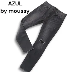 AZUL by moussy アズール マウジー クラッシュ&リメイク加工★ ブラック スキニー デニム パンツ ジーンズ Sz.L メンズ 黒