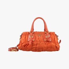 プラダPradaギャザー オレンジ ナイロン×レザー BN1407 7/Q 