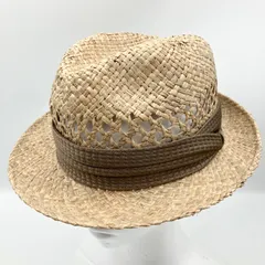 CA4LA カシラ 中折れ ストローハット 天然草 麦わら帽子 リボン L ベージュ レディース メンズ SG303-11