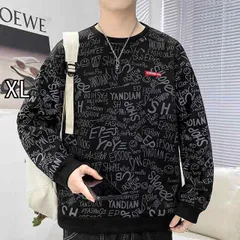 [XL]秋冬 コーデ メンズ  服 シンプル ファッション オシャレ 大人 かっこいい 大きいサイズ ストリート 紳士服  ラウンドネック プルオーバー スエード スウェットシャツ プリント トップス 長袖 レイヤリング シャツ