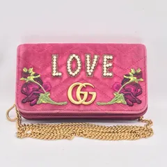 グッチ GGマーモント ベルベット LOVE チェーン ショルダーバッグ 値段交渉歓迎