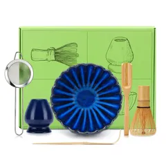 DiDiBirDi 抹茶セット、茶道6点セット、抹茶茶碗、抹茶泡立て器スタンド、抹茶竹スコップ (茶杓)、伝統的な竹製茶筅 (茶筌) 茶道初心者への贈り物