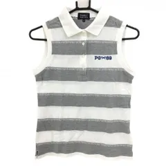 【美品】パーリーゲイツ ノースリーブポロシャツ 白×グレー ボーダー ロゴ刺しゅう レディース 0(S) ゴルフウェア PEARLY GATES