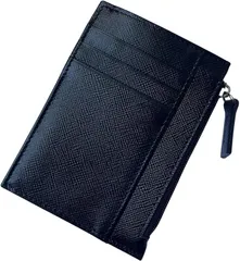 Four leaf コンパクトx収納力 薄型 財布 小銭入れ付き カードケース フラグメントケース ミニ財布 ウォレット 小さい財布 薄い 本革 牛革 ６枚収納(ブラック(サフィアーノレザー))