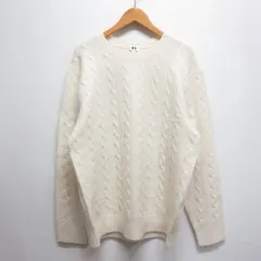 ユニクロ UNIQLO スフレヤーン ケーブル クルーネック ニット セーター L オフホワイト 白 ウール混