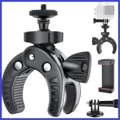 UTEBIT バイク カメラマウント 開脚幅最大45mm 自転車 カメラマウント 耐荷重0.7kg アクションカメラ マウント スマホクリップ付き 1/4ネジ シュー付 360度回転 角度調整 webカメラ マウント カメラホルダー Gopro用 バイク用マウ
