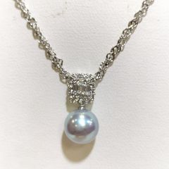K18WG あこや真珠ナチュラルブルーペンダントネックレス