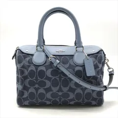 良品 COACH コーチ ロゴ シグネチャー柄 2WAY ミニ ハンド ボストン バッグ レディース ブルー h529