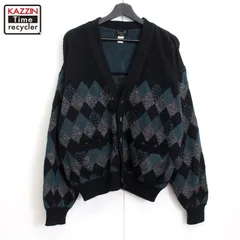 80s vintage アーガイルチェック柄 デザイン ウール ニットカーディガン メンズ 表記Sサイズ