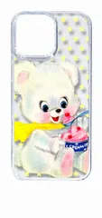【新品未使用】iPhone16 Pro Max アイフォン16プロマックス クリア ハードケース ( テディベアとアイスクリーム ) くま レトロ 星 スター ドット cl-ip16promax-182
