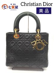 【美品】Christian Dior クリスチャンディオール レディディオール カナージュ カーフスキン ブラック×ゴールド金具 ハンドバッグ