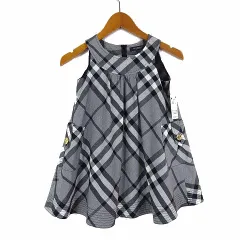 バーバリー ロンドン BURBERRY LONDON 子供服 ワンピース チュニック フレア ノースリーブ ノバチェック柄 ロゴ メタルボタン 110A グレー 白 黒 ブラック 国内正規品 タグ付 美品