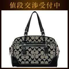 コーチ ハンドバッグ グレー ブラック シグネチャー 6828 チャーム付