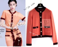 シャネル カーディガン CHANEL アプリコット プラム バイカラー ココ マーク ボタン カシミヤ 極上やわらか ニット 超美品 36 美人見え