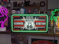 【Lサイズ オーダー無料】ルート66 ガソリンスタンド サービスステーション 自動車 カーショップ オートショップ ガレージ 店舗 自宅 パーティー イベント テーブル カウンター サイン ランプ 照明 看板 雑貨 LED ライトBOX 電飾看板 電光看板