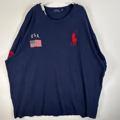 古着 ポロ・ラルフローレン POLO RALPH LAUREN 半袖Tシャツ ビッグポニー 星条旗 大きいサイズ 3XB  ネイビー 無地 メンズ