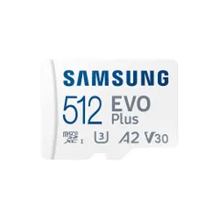 Samsung EVO Plus 512GB MicroSDメモリーカード (2024) + SDアダプター。 