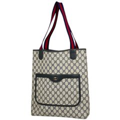 グッチ GUCCI GG柄 トートバッグ オールドグッチ シェリーライン ウェブ ショルダーバッグ トートバッグ コーティングキャンバス グレー ネイビー レディース 【中古】