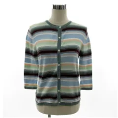 レリアン Leilian カーディガン ニット 丸首 七分袖 コットン マルチボーダー マルチカラー 9