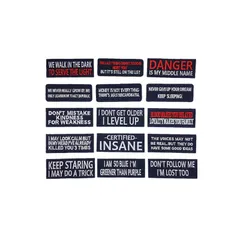 【在庫セール】アイロンワッペン 刺繍 アップリケ 15枚セット タッグ ミリタリー ワッペン 男子ジャケット 黒色 英語刺繍 パッチ 補修