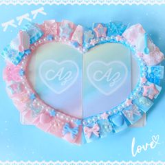ハート型ペアトレカケースデコ໒꒱· ﾟ B8 ピンク×スカイブルー♡スプーン×トッピングチョコレート〔No.66〕