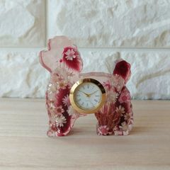 Mint様ご予約品　プードルさんの置時計(ワインレッドのラグラス)