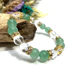 アベンチュリン&水晶 パワーストーン ブレスレット 天然石ブレス (ゴールド) 8mm レディース 女性  数珠ブレス 開運 プレゼント ギフト  [d]