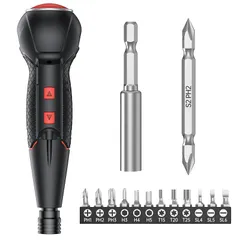 AAL 電動ドライバー 小型 携帯 手持ち Type-C USB充電式 人間工学設計 滑り止め 軽量 手動兼用 高輝度LEDライト 正逆転切り替え 初心者対応 操作簡単 家庭用 DIY用 合金製 ビット 14本付 最新強化版 0