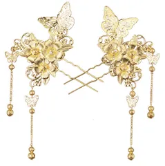 ［ドナリー］かんざし 簪 髪飾り アジアンテイスト 2本セット レディース (蝶々/二本挿し) [蝶々/二本挿し]