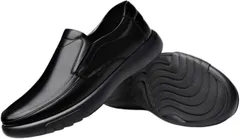 Fuji-cellar ビジネスシューズ ビジカジシューズ スリップオン プレーントゥ ローファー ＰＵレザー 紐なし ドライビングシューズ(ブラック,  26.5 cm)