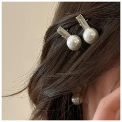 【在庫処分】MISS MUMU ヘアアクセサリー 2個セット ヘアクリップ シルバーアクセサリー 真円真珠 髪飾り リボンピン ヘアアレンジ バレッタ まとめ髪 ヘアピン 女性 レディース 結婚式 パーティー かわいい 人気 韓国風 シンプル(J3.5丸い形-