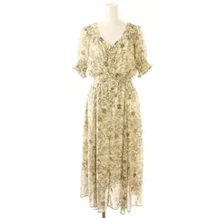 トッコ TOCCO 飾りくるみ釦付きシャーリングフラワープリントワンピース ロング 半袖 M ライトグレージュ /HK ■OS