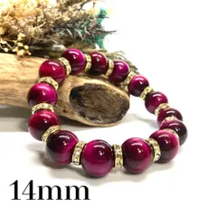 ピンクタイガーアイ パワーストーン ブレスレット 天然石ブレス (ゴールド) 14mm ◇