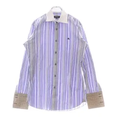 BURBERRY BLACK LABEL (バーバリー ブラックレーベル) ノバチェック ワイドカラー ダブルカフス ストライプ柄 長袖ドレスシャツ マルチ BMH68-059-26