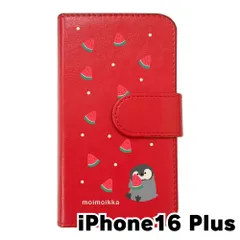 【新品未使用】iPhone16 Plus アイフォン16プラス スマホケース 手帳型 (色：レッド×柄：ペンギンとスイカ)moimoikka ペンギン 動物 flip2-ip16plus-rd-20139