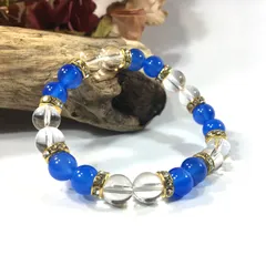 水晶&青瑪瑙　パワーストーン ブレスレット 天然石ブレスレット 8mm（ゴールド）レディース 女性  数珠ブレス 開運 プレゼント ギフト  [n]　 