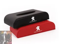 プジョー Peugeot エンブレム自動車用ティッシュボックスケース 高級レザー製ティッシュBOX   ブラック/レッド 2色選択  205 206 207 208 306 307 308 406 407 508 2008 3008 RCZのサムネイル