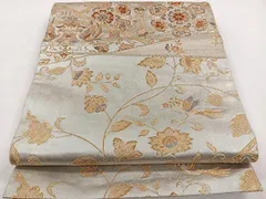 平和屋着物●六通柄袋帯　すくい織　枝葉文　銀糸　正絹　逸品　DABB3163cm 平和屋着物◎六通柄袋帯 枝葉文 金銀糸 正絹 逸品 CABE4380ou